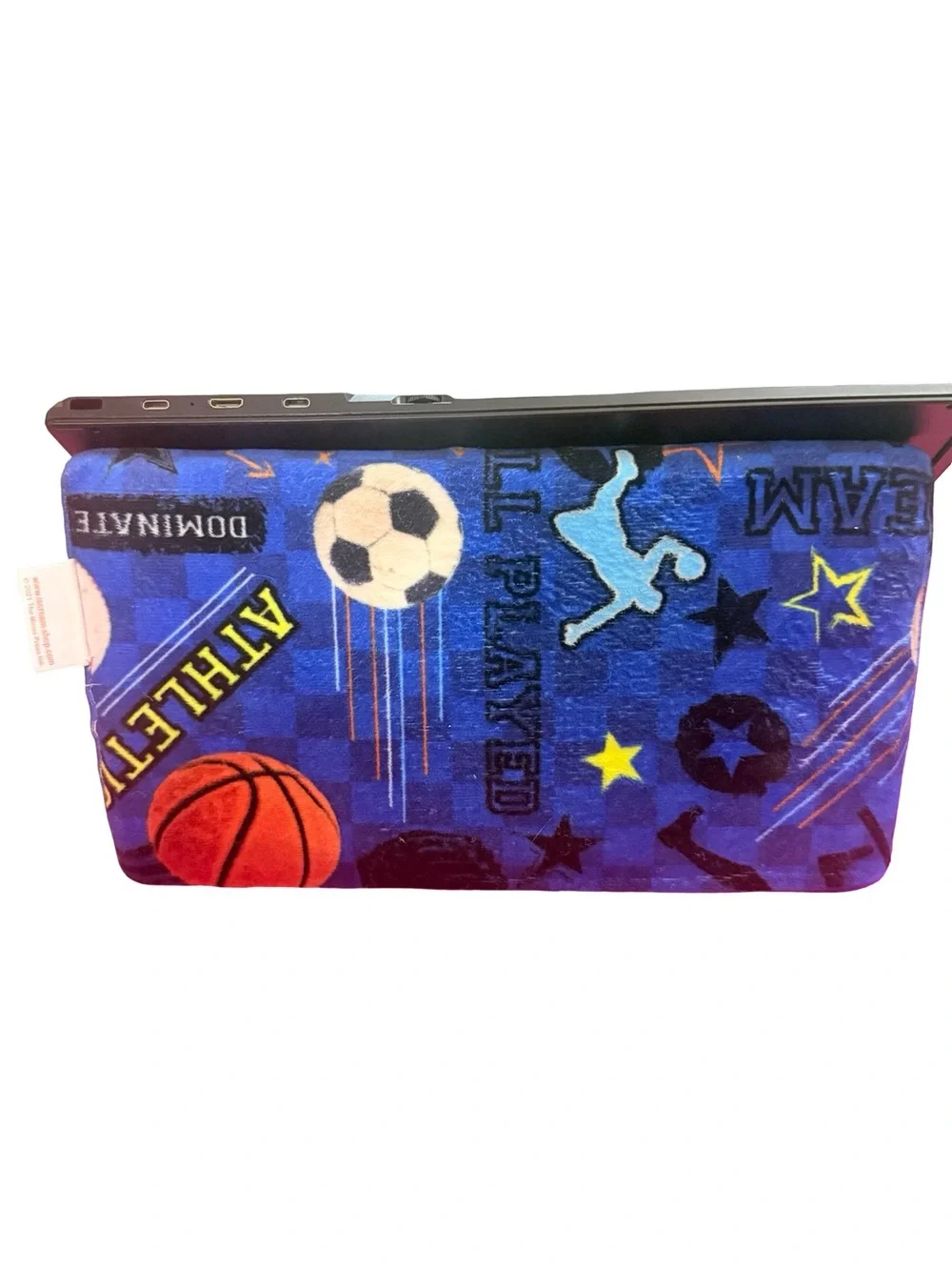 Iscream kids sports print plush folding tablet & laptop sleeve - size 11.5” x 7”